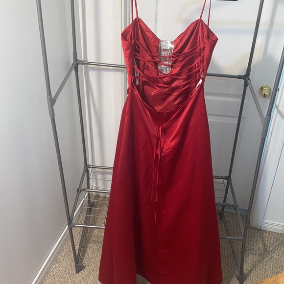 Red Satin like Dress with corset back - Picture 5 of 6